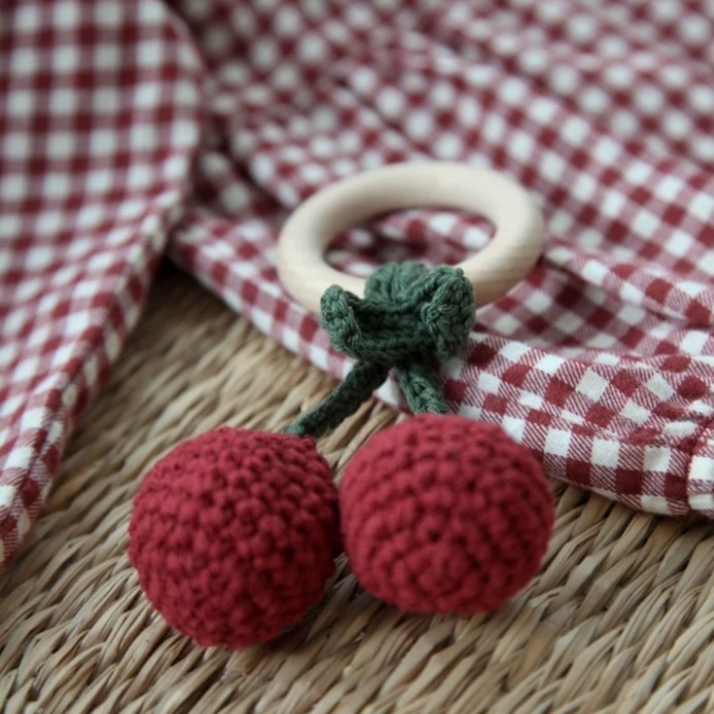 Crochet Cherry Baby Teether Ring